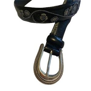 Brighton Black Beaded & Embroidered Silver Buckle Belt